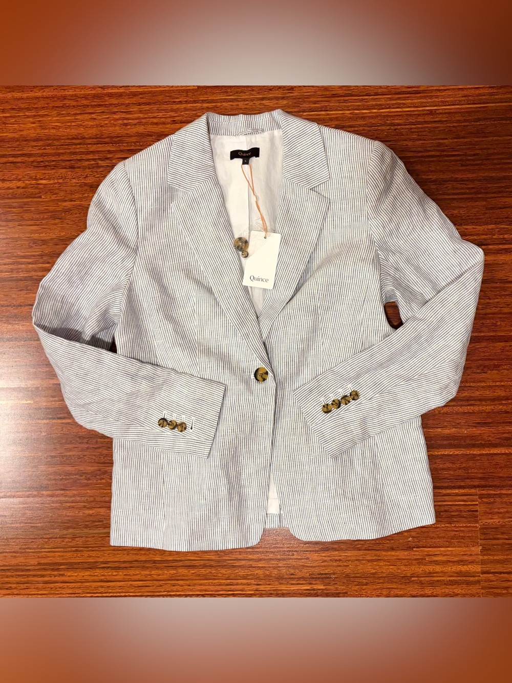 Quince Women’s NWT Blue White Striped Linen Blazer Size Large